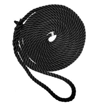 NEW ENGLAND ROPES 3/8" X 15' Nylon 3 Strand Dock Line Black C6054-12-00015